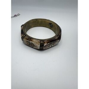 Vintage Brass Bone Bangle Bracelet Made In India Nomadic Boho Viking Diameter 3"